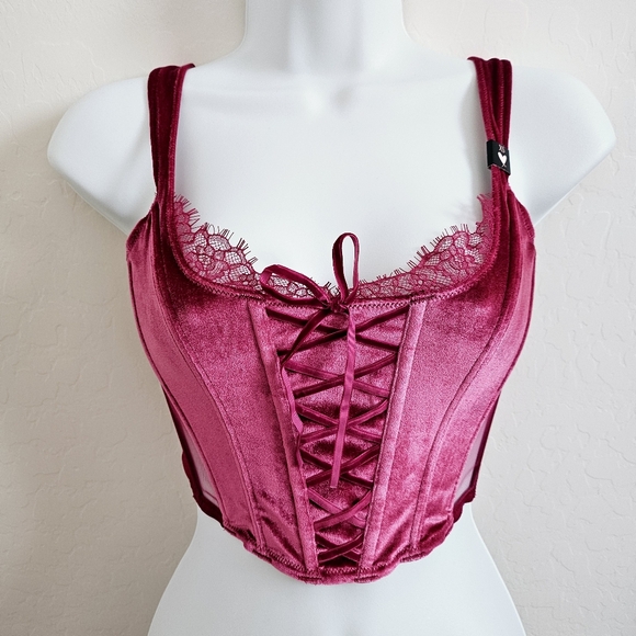 🆕️Victoria's Secret Dream Angels Unlined Lace up Velvet Corset Top XS - Picture 2 of 10